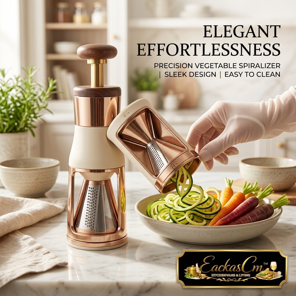 EackasCm™ Premium Vegetable Spiralizer & Conical Grater – Elegant Rose Gold & Wood Handheld Zucchini Noodle Maker (Zoodler), Heavy-Duty Veggie Slicer & Shredder for Low-Carb, Keto & Healthy Meal Prep