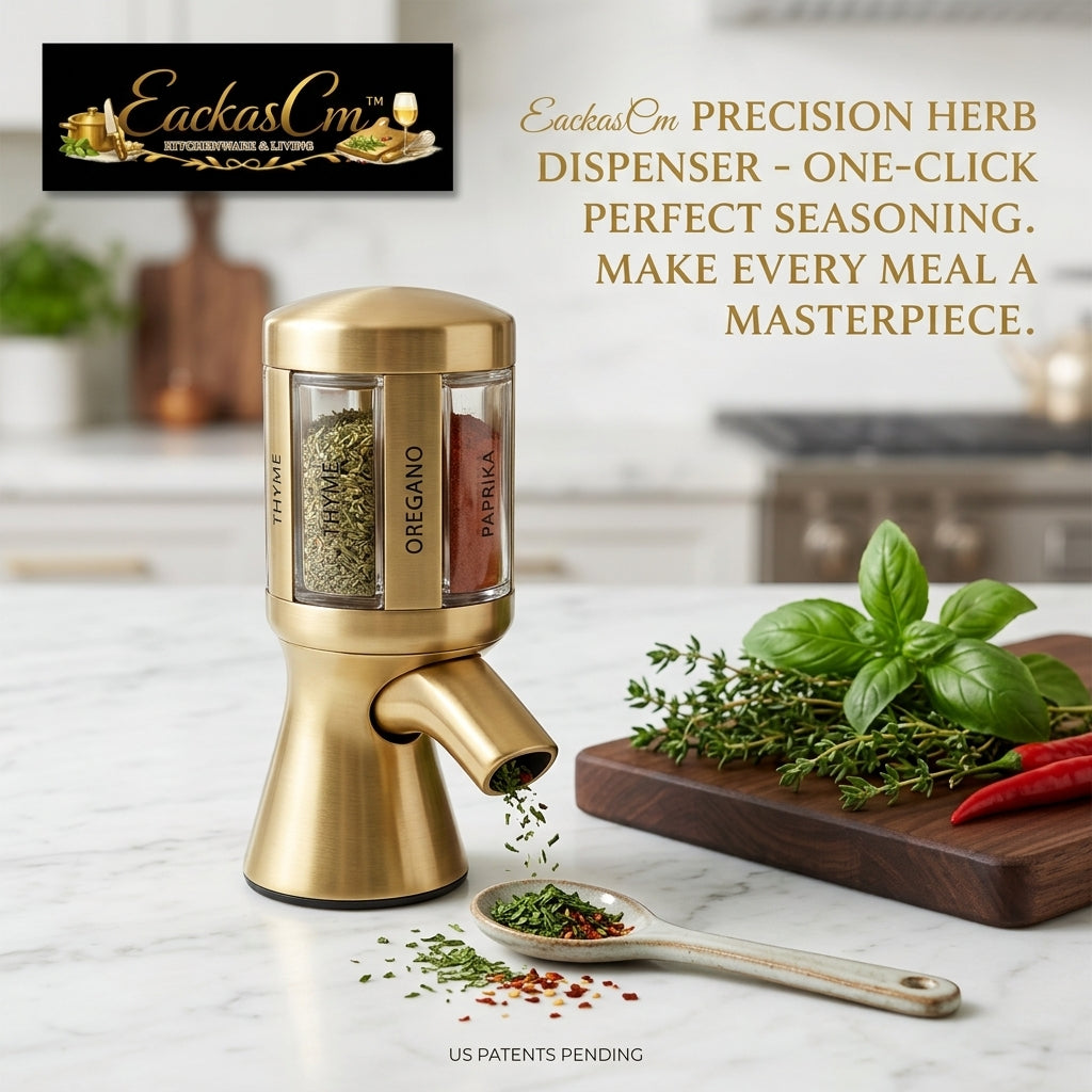 EackasCm™ Precision Herb Dispenser | 3-in-1 Multi-Compartment Spice Organizer | Elegant Gold Dry Herb Shaker with Precision Pour Spout | Refillable Seasoning Bottle for Thyme, Oregano, Paprika | Premium Culinary Kitchen Gadget